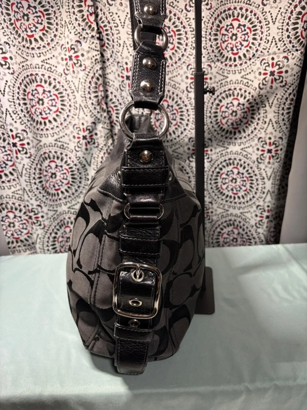 COACH Zoe Black Signature Jacquard Large Hobo Shoulder Bag #F12674 - Picture 5 of 15